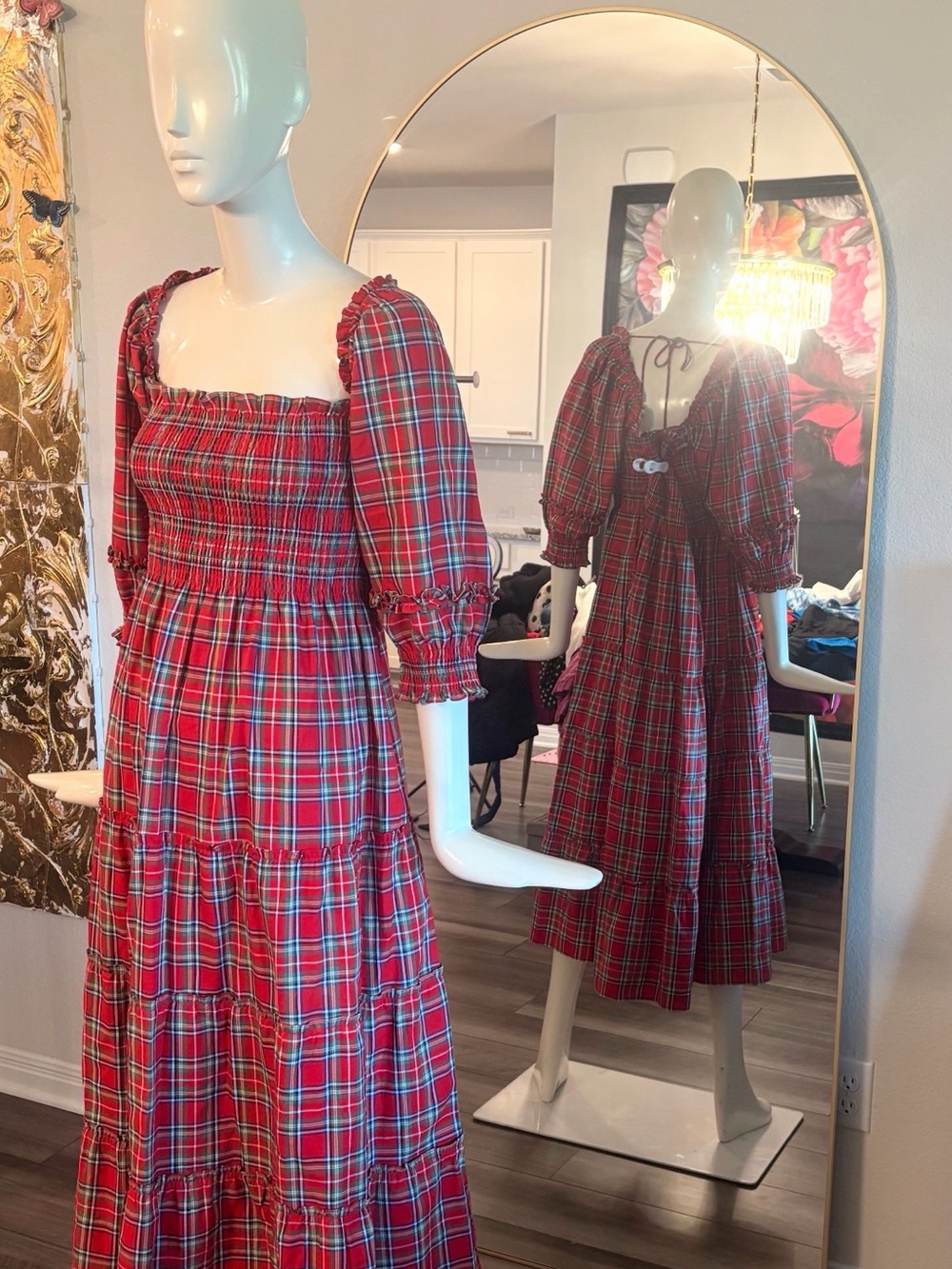 NWOT Hill House Red Plaid Smocked Dress